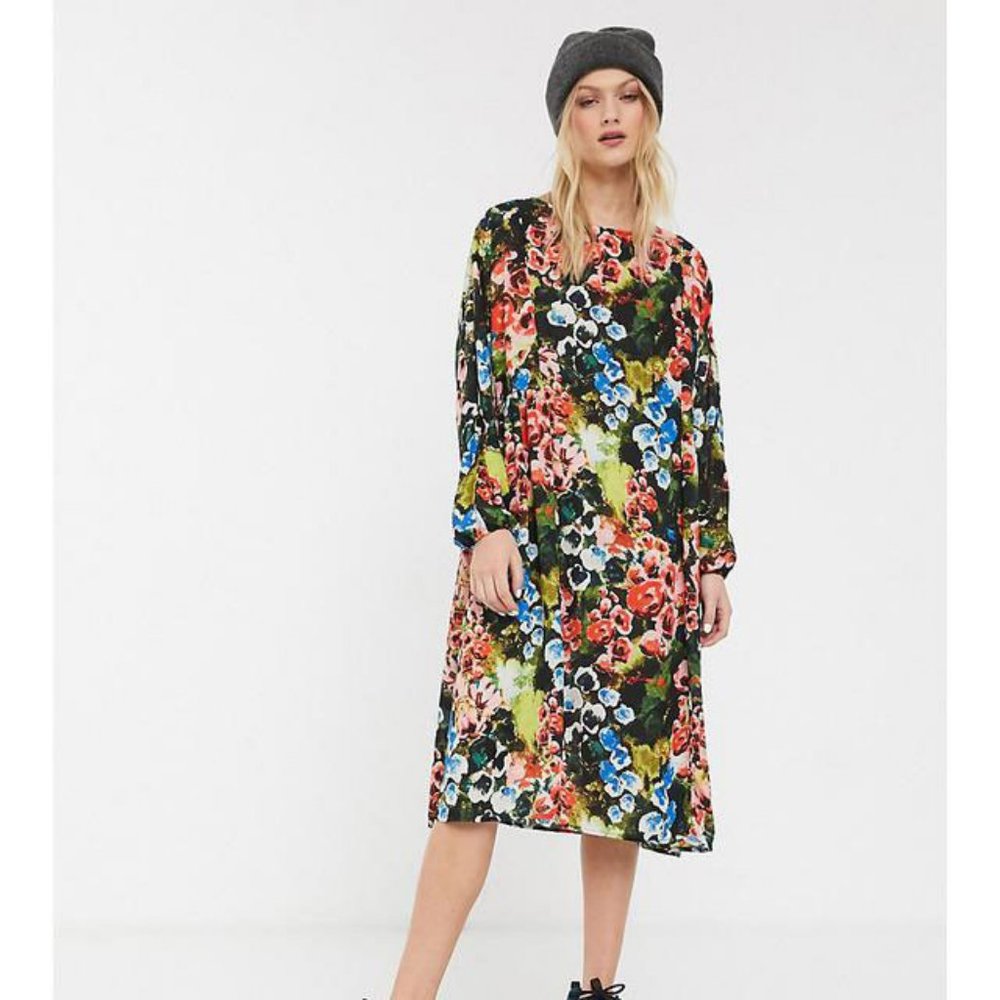 Monki Floral Midi Smock Dress